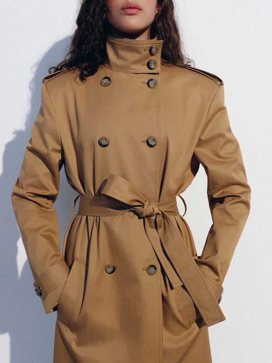 Beige stand collar trench NOVITSKA