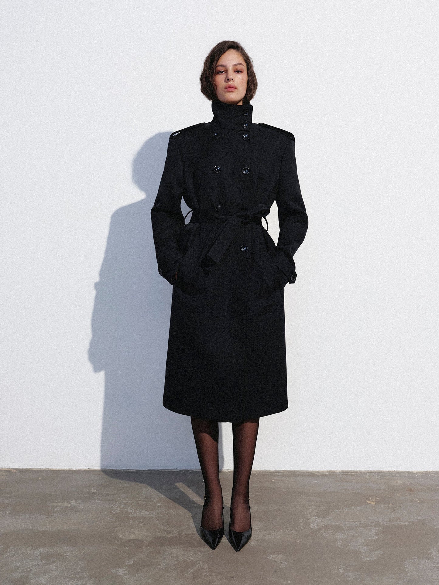Black stand-collar coat NOVITSKA