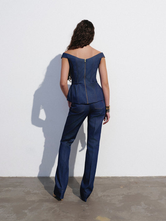 Dark blue raw flare jeans NOVITSKA