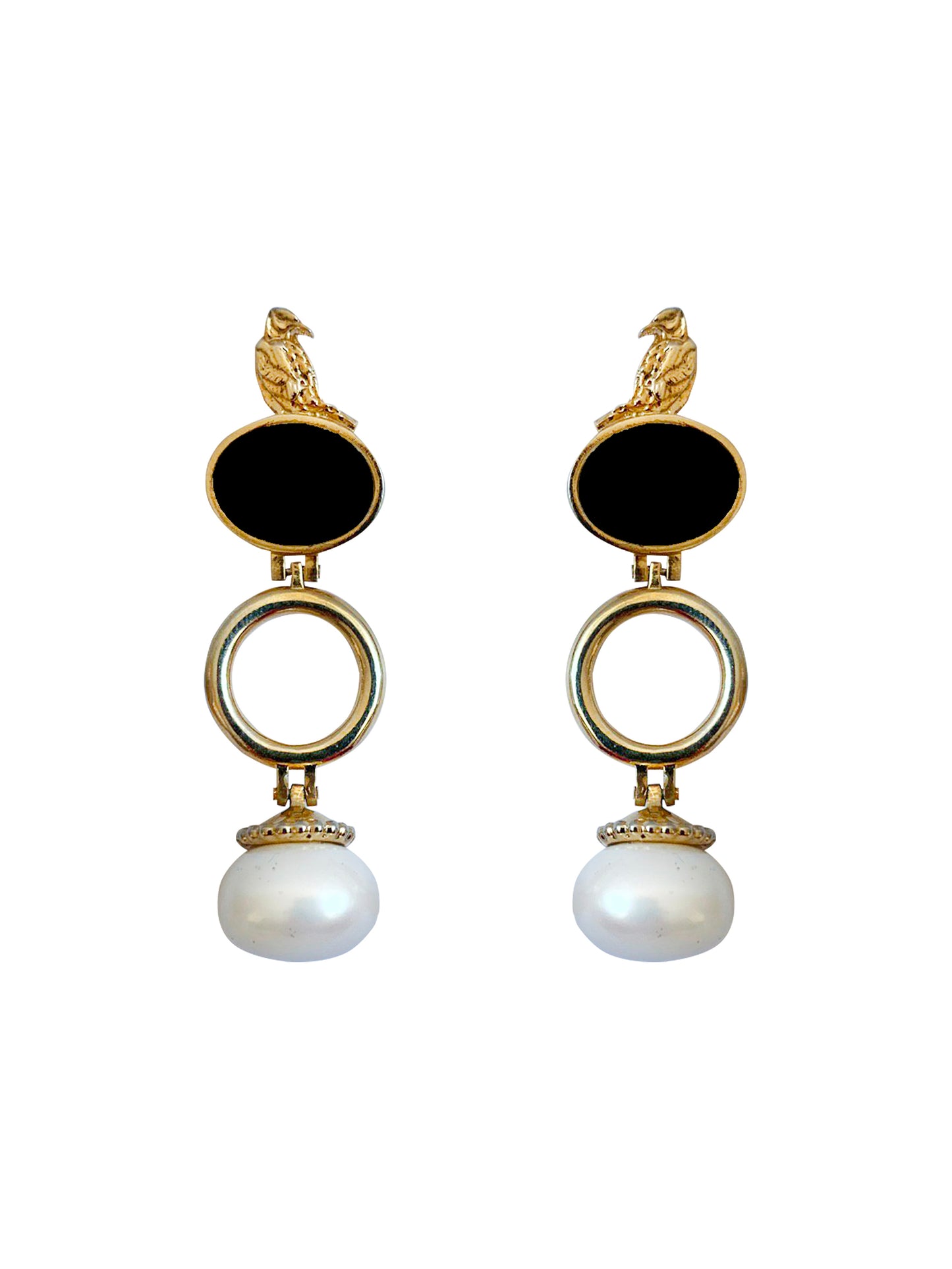 Bird Earrings With White Pearls Long GUNIA PROJECT