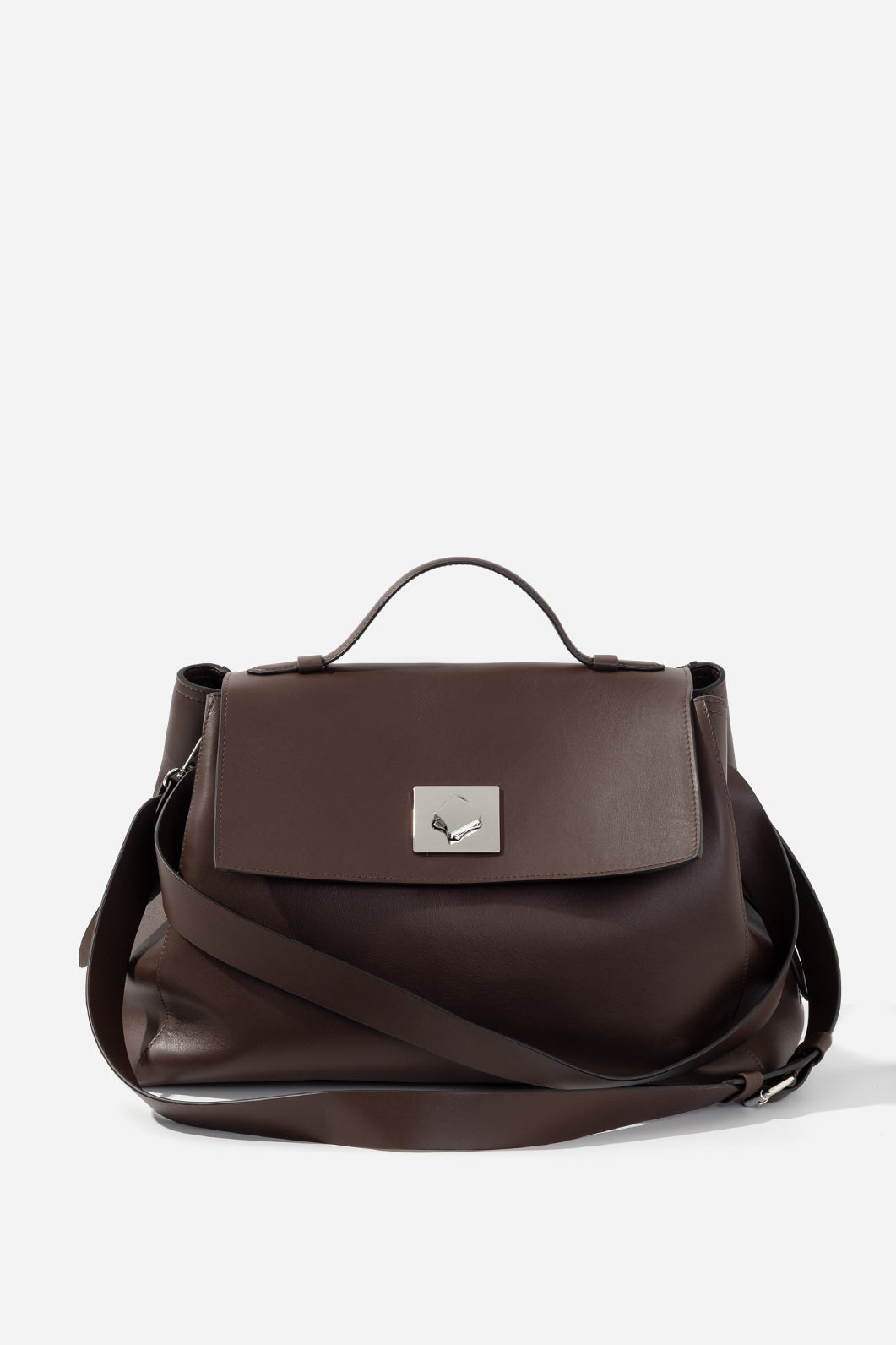 ERNESTINA 42 dark brown leather bag KACHOROVSKA, front 3/4 view