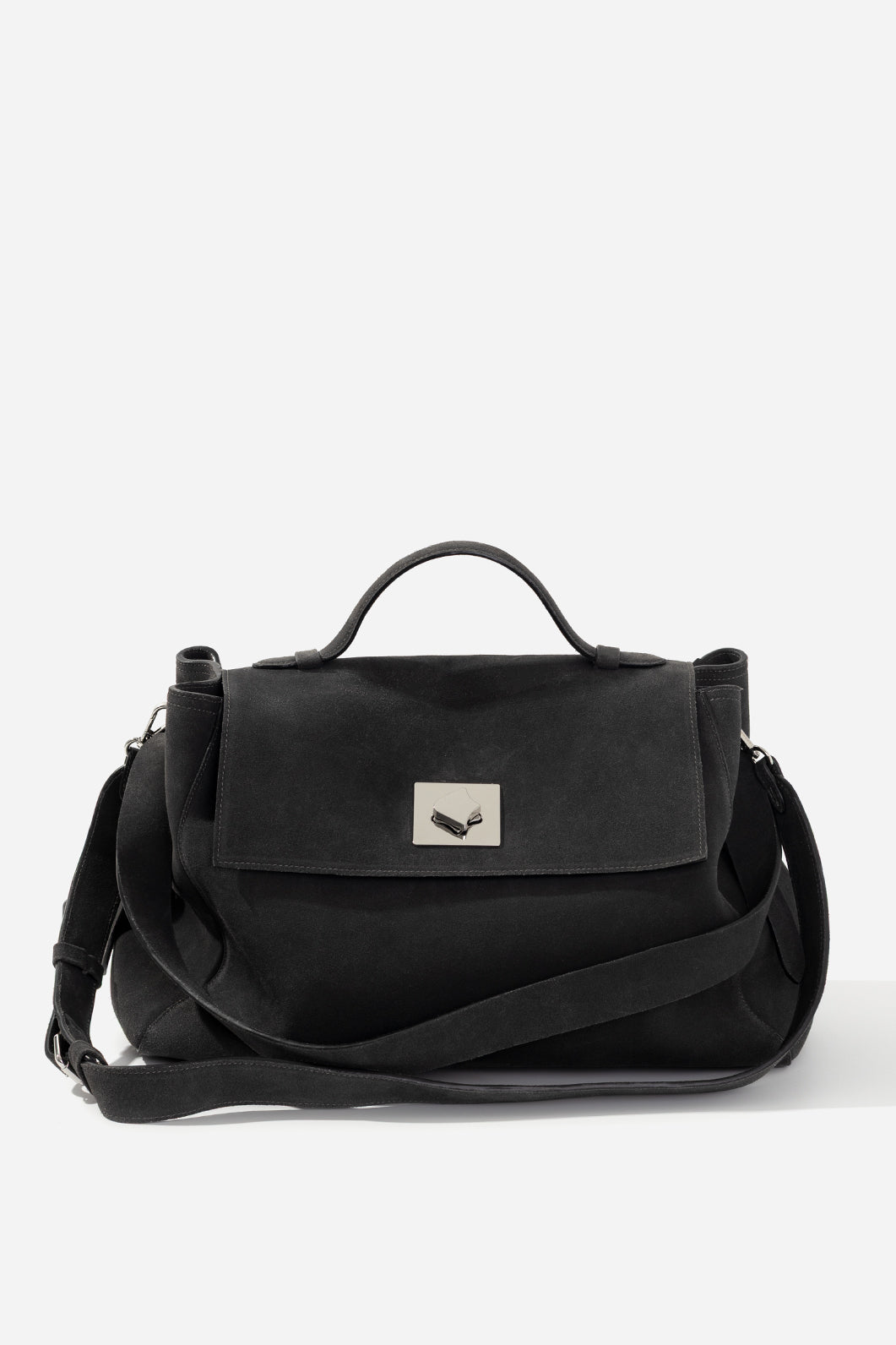 ERNESTINA 42 graphite suede bag KACHOROVSKA, front 3/4 view