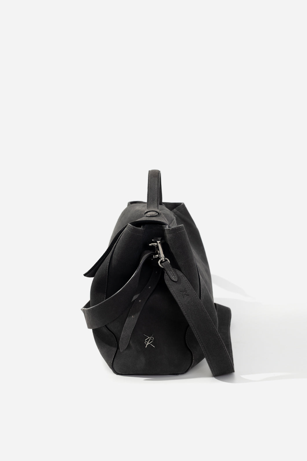 ERNESTINA 42 graphite suede bag KACHOROVSKA, side profile