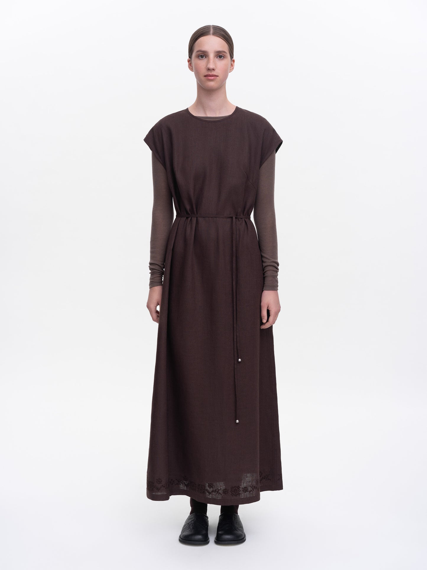 Brown embroidered dress Nevit ETNODIM