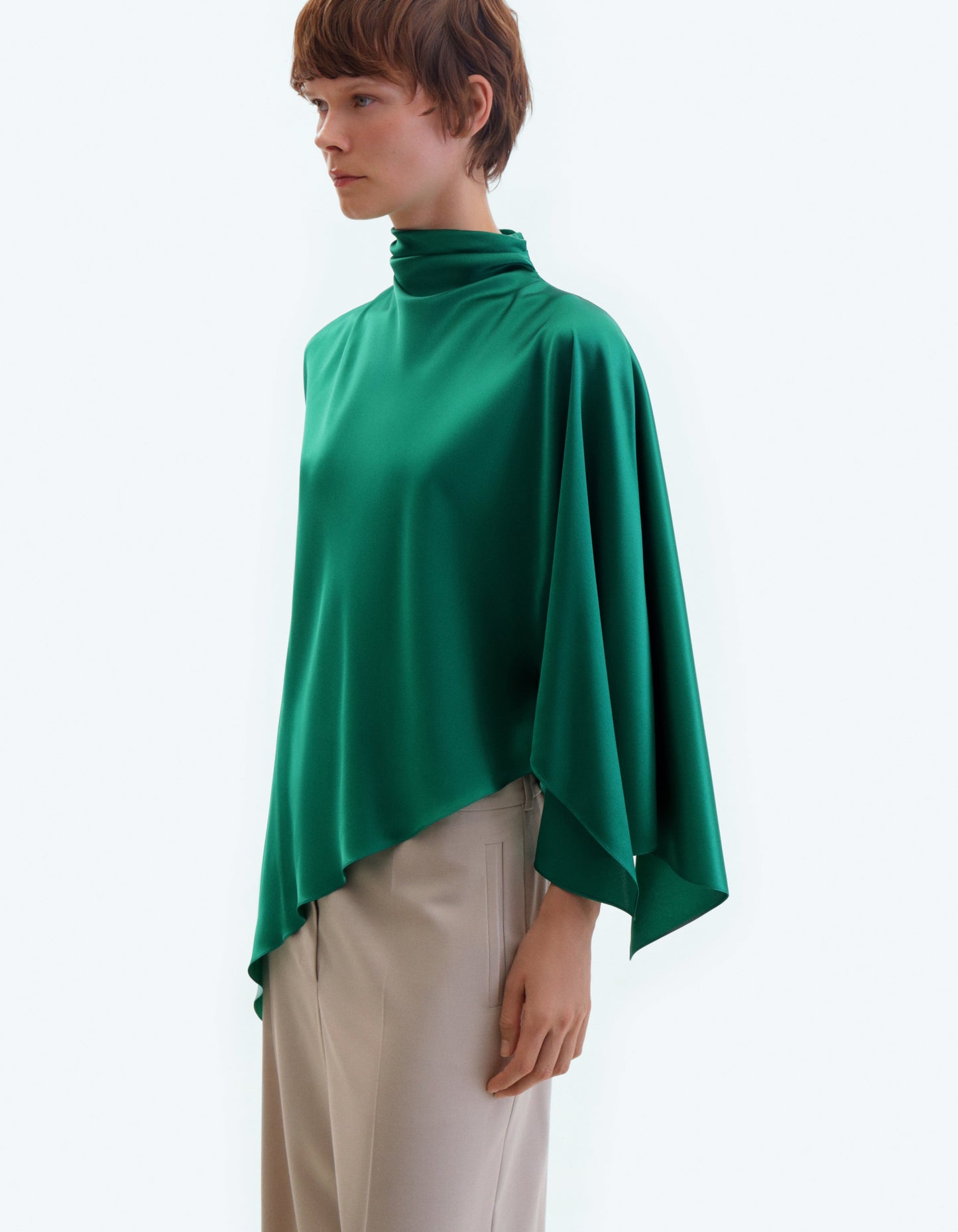 Green silk shirt with geometric sleev ELENA REVA