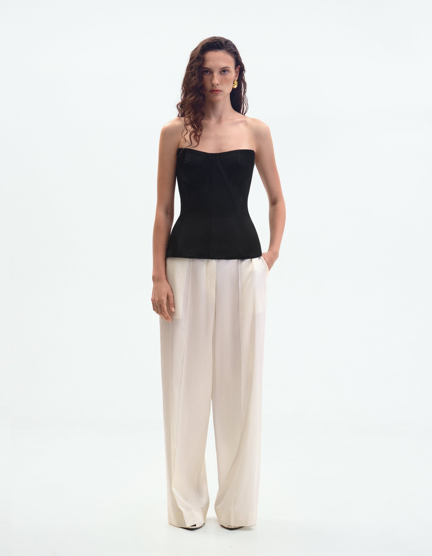 Black satin bustier with geometric details ELENA REVA