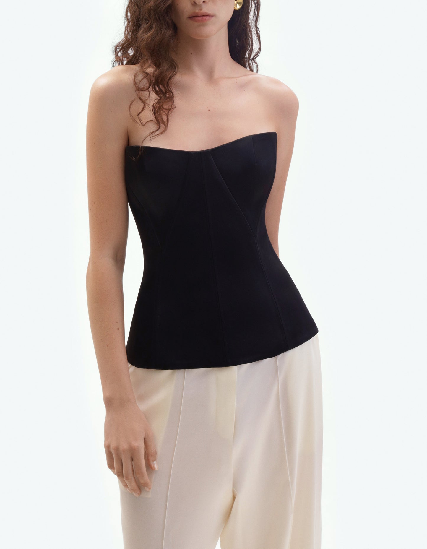 Black satin bustier with geometric details ELENA REVA