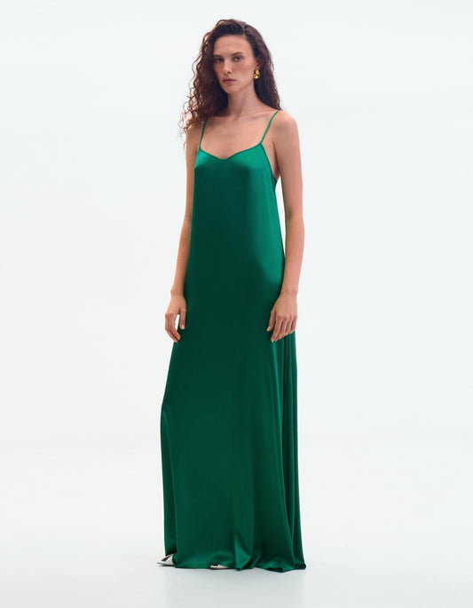 Green silk maxi dress ELENA REVA