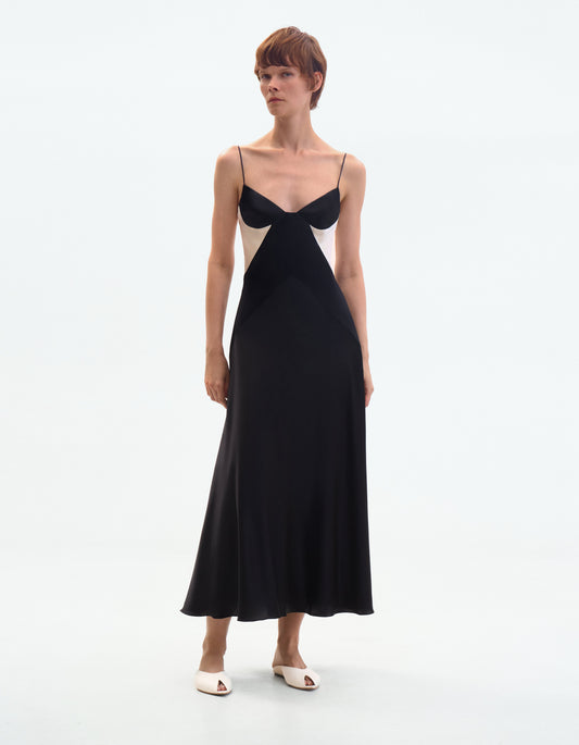 Silk midi dress with cream details ELENA REVA