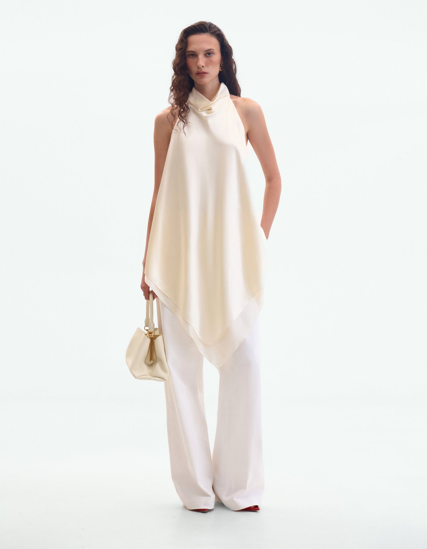 Cream silk backless blouse ELENA REVA