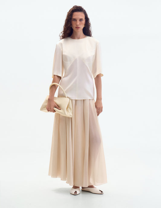 Cream silk t-shirt with geometric details ELENA REVA