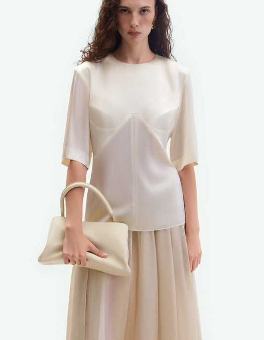 Cream silk t-shirt with geometric details ELENA REVA