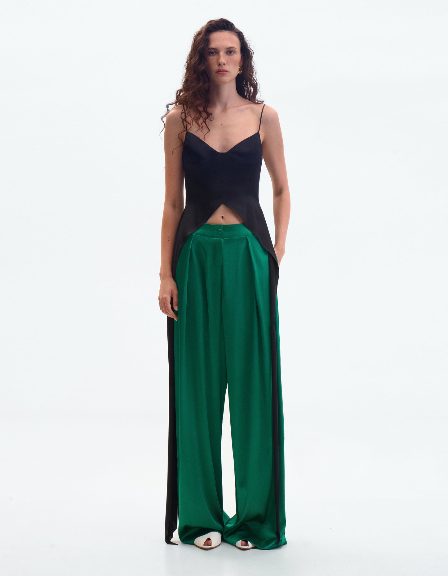 Black silk mini top with ribbons ELENA REVA