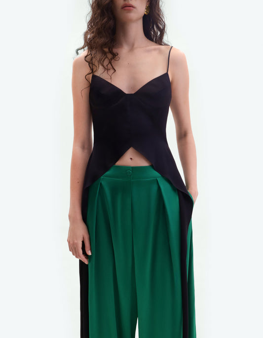 Black silk mini top with ribbons ELENA REVA