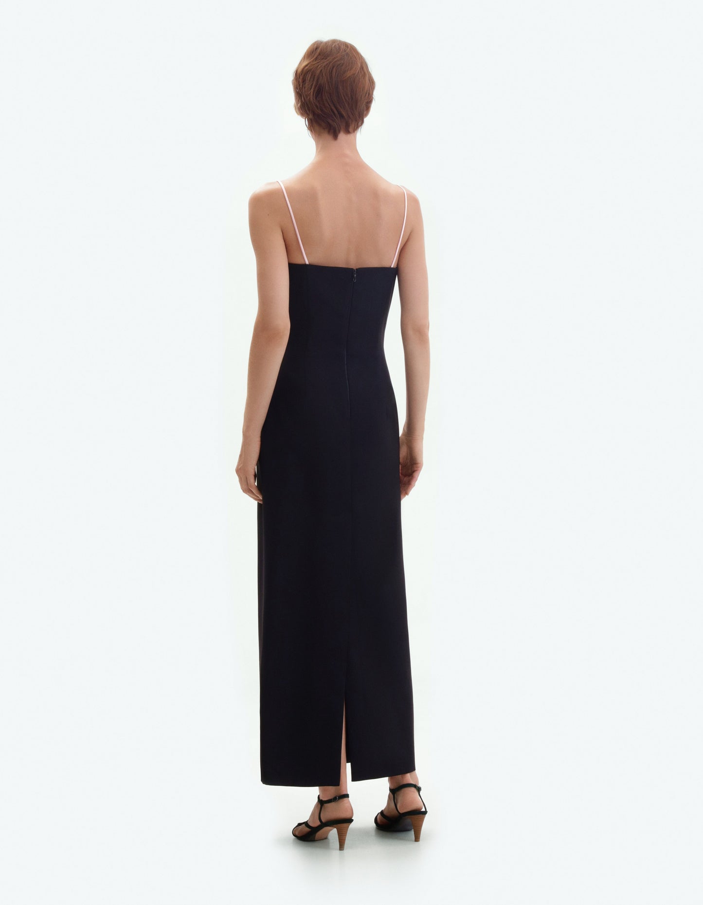 Black wool midi dress with dusky satin bustier ELENA REVA