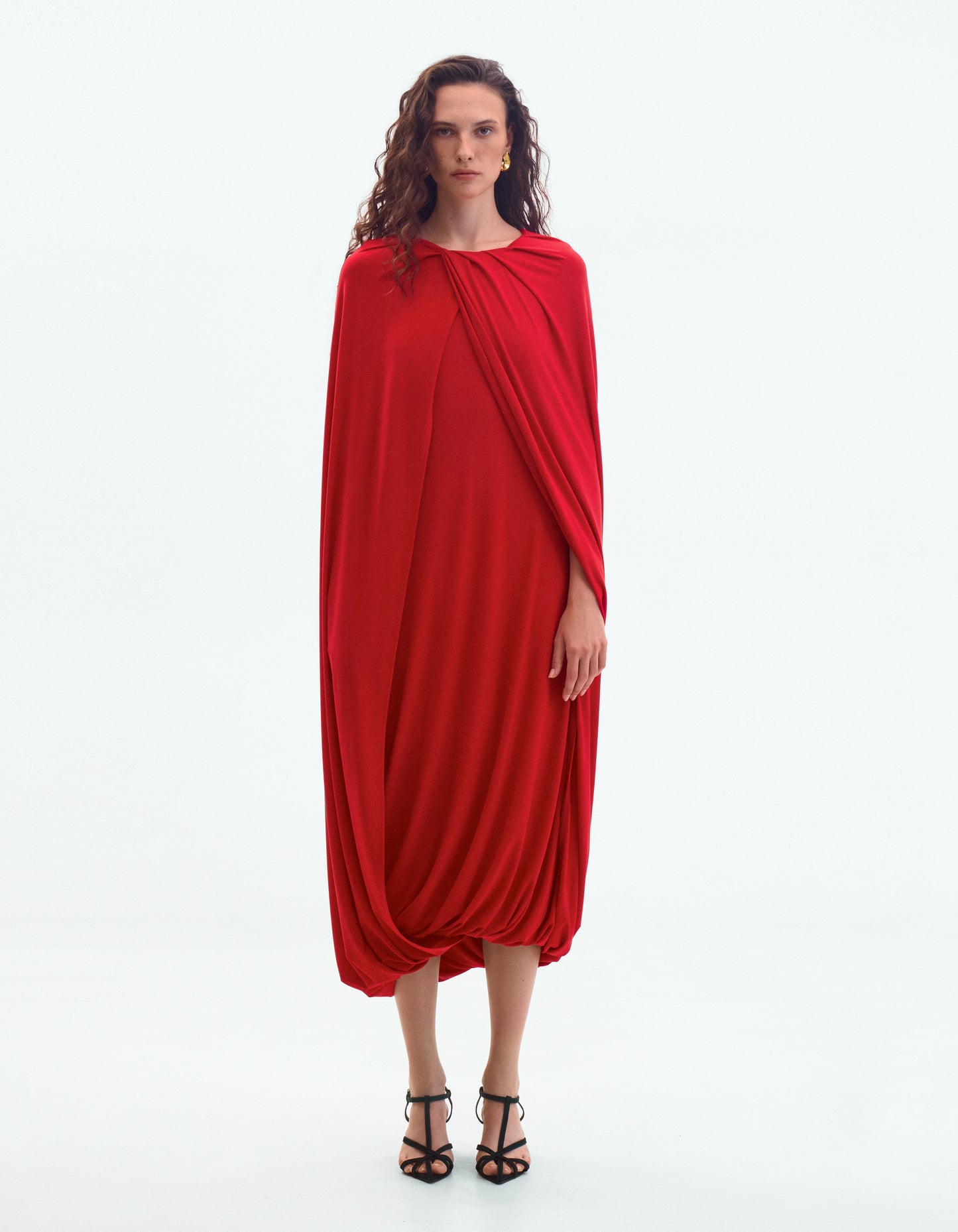 Red jersey cape dress ELENA REVA
