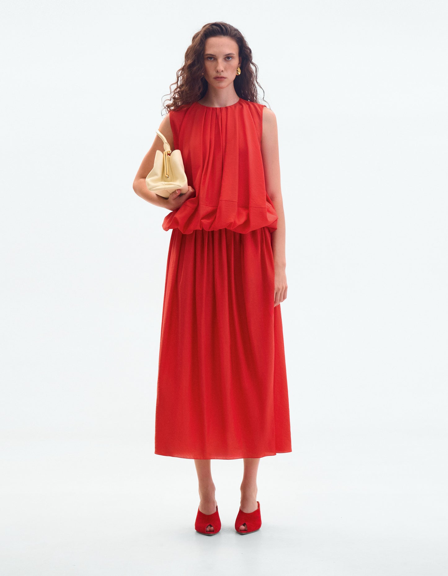 Red midi balloon dress ELENA REVA