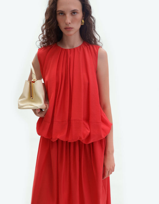 Red midi balloon dress ELENA REVA