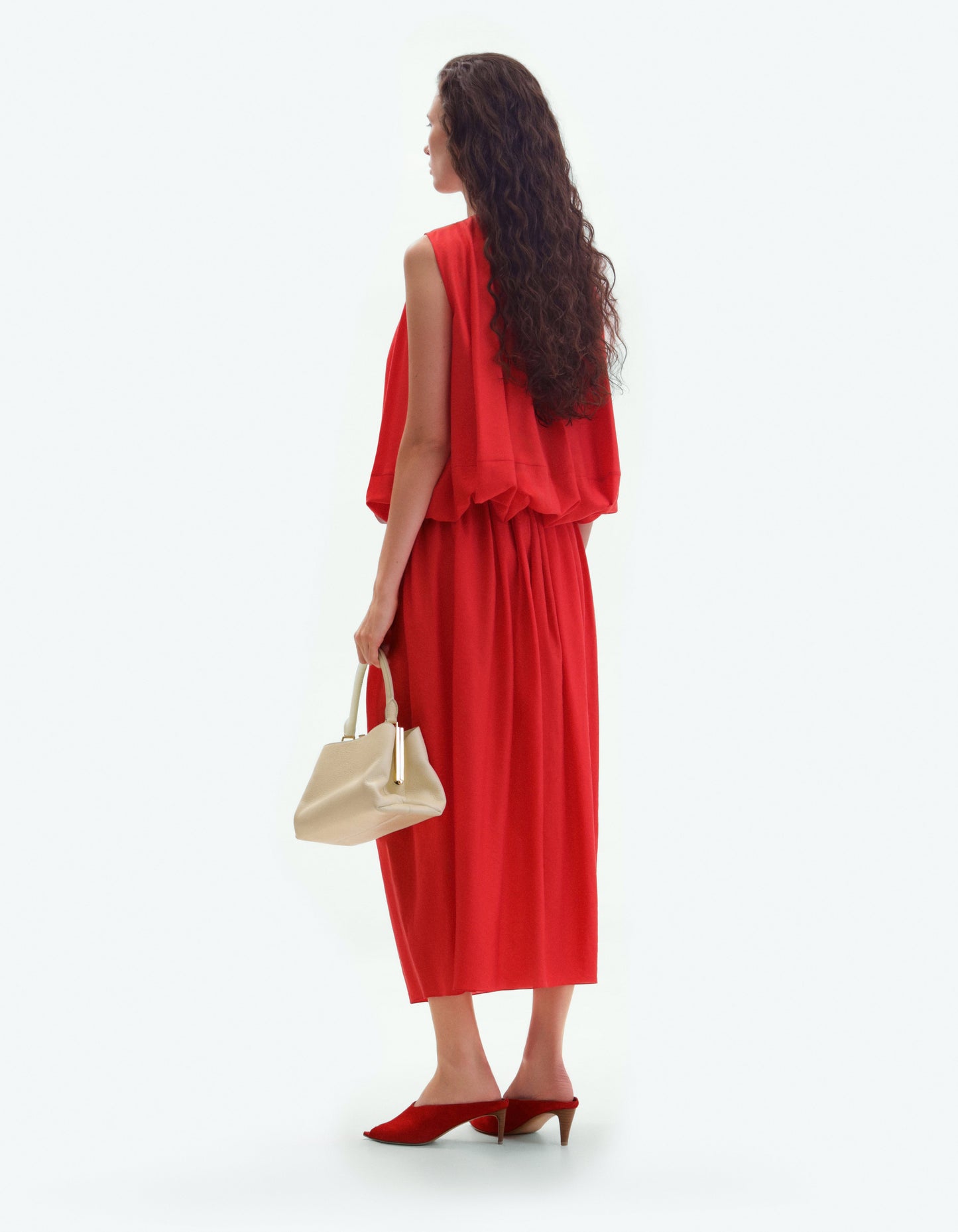 Red midi balloon dress ELENA REVA