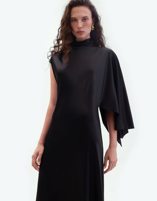 Black silk dress with geometric sleev ELENA REVA