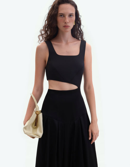 Black midi dress with cutout ELENA REVA