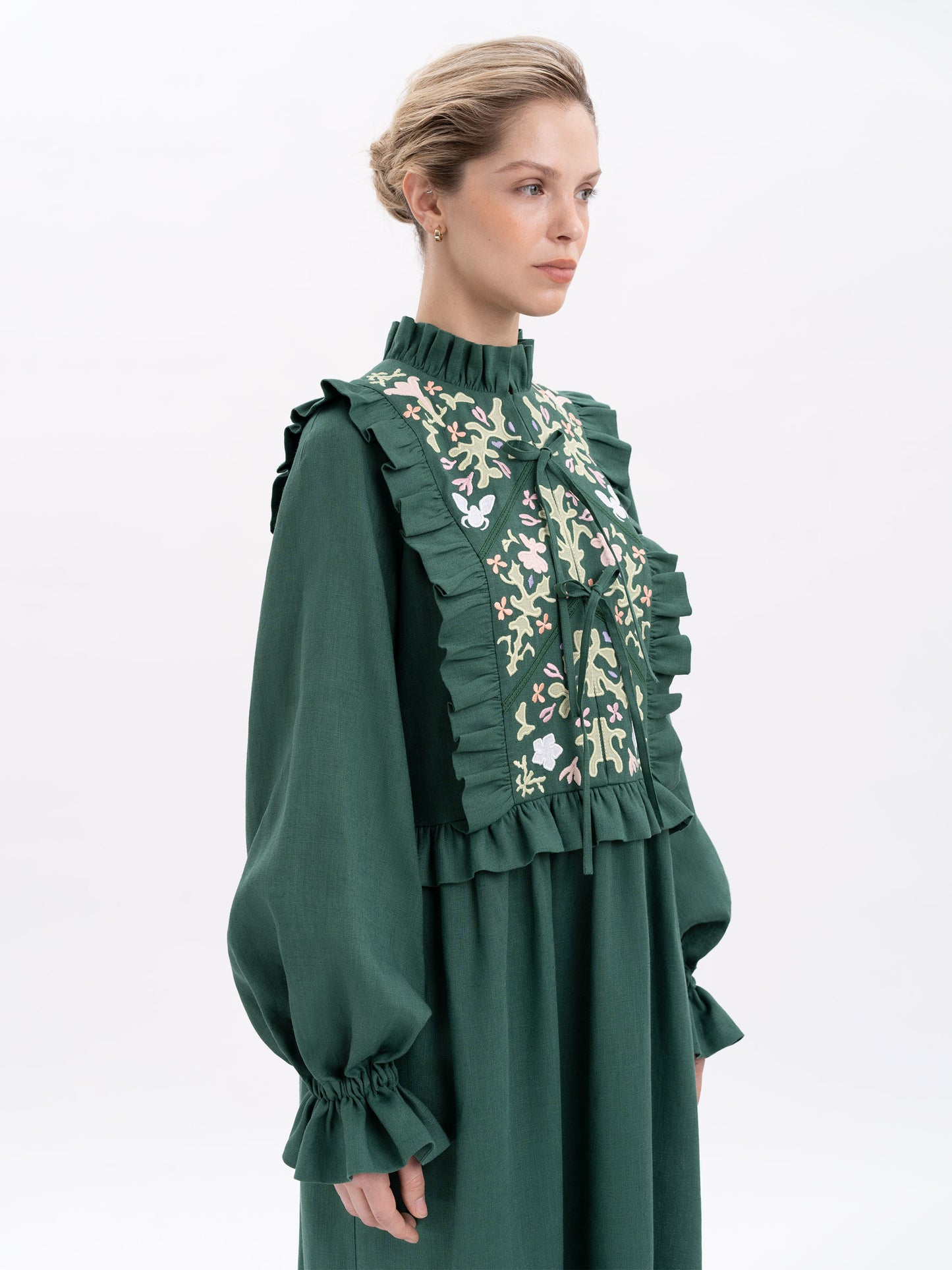 Long green dress Lastivka ETNODIM