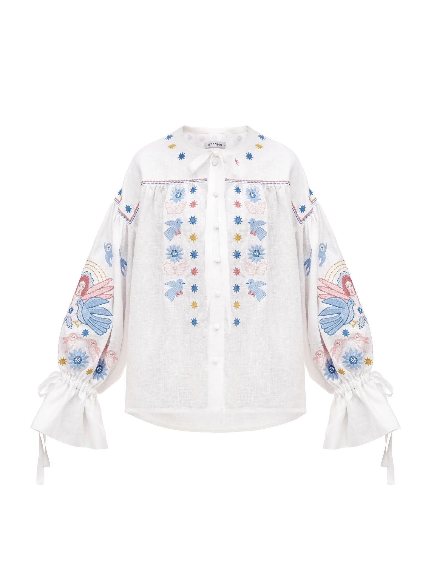 White embroidered shirt with abundant embroidery Naive ETNODIM