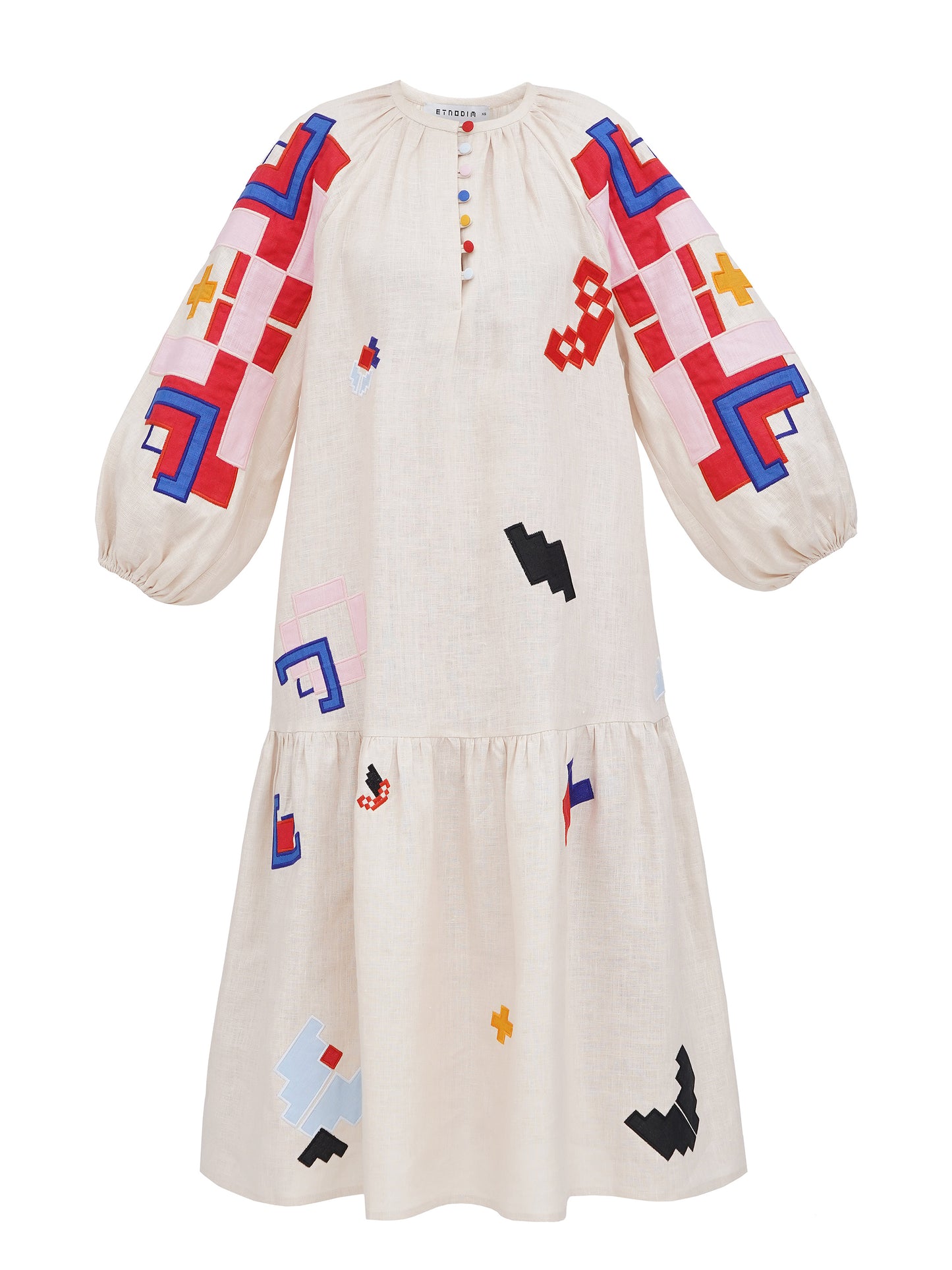 Light linen dress with applique Eva ETNODIM