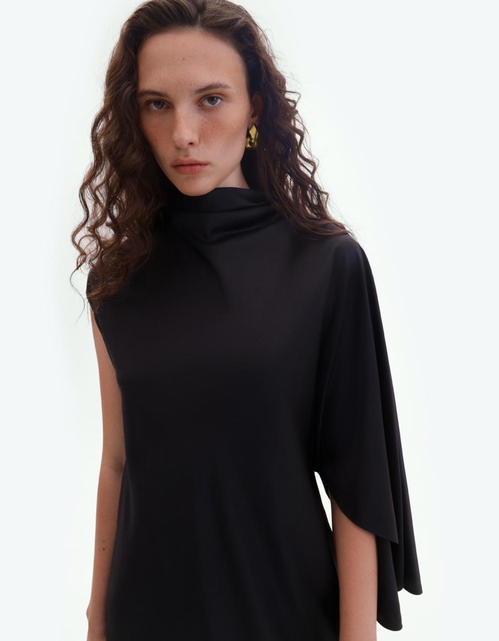Black silk mini dress with geometric sleev ELENA REVA
