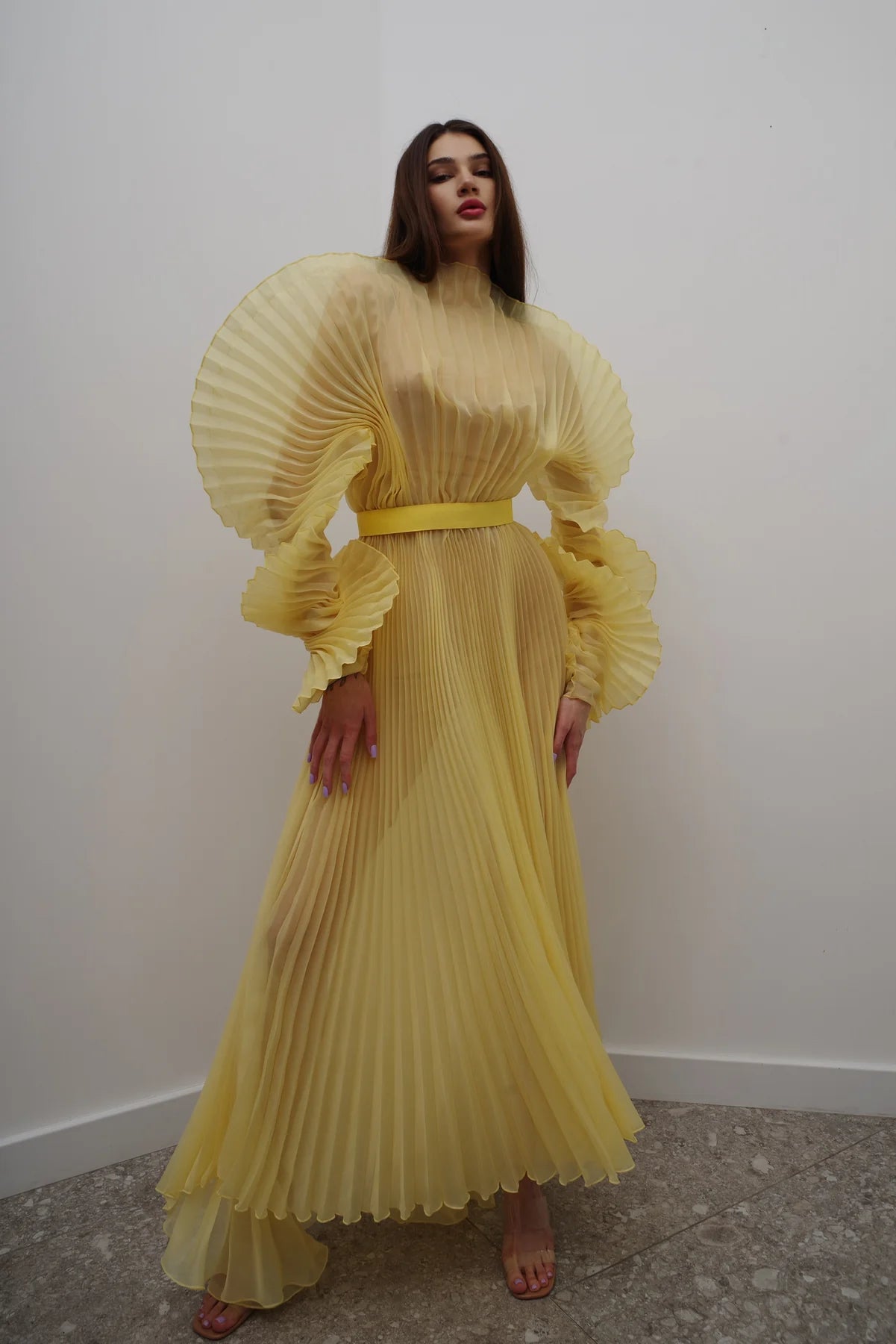 Alisha Pleated Yellow Dress J’AMEMME
