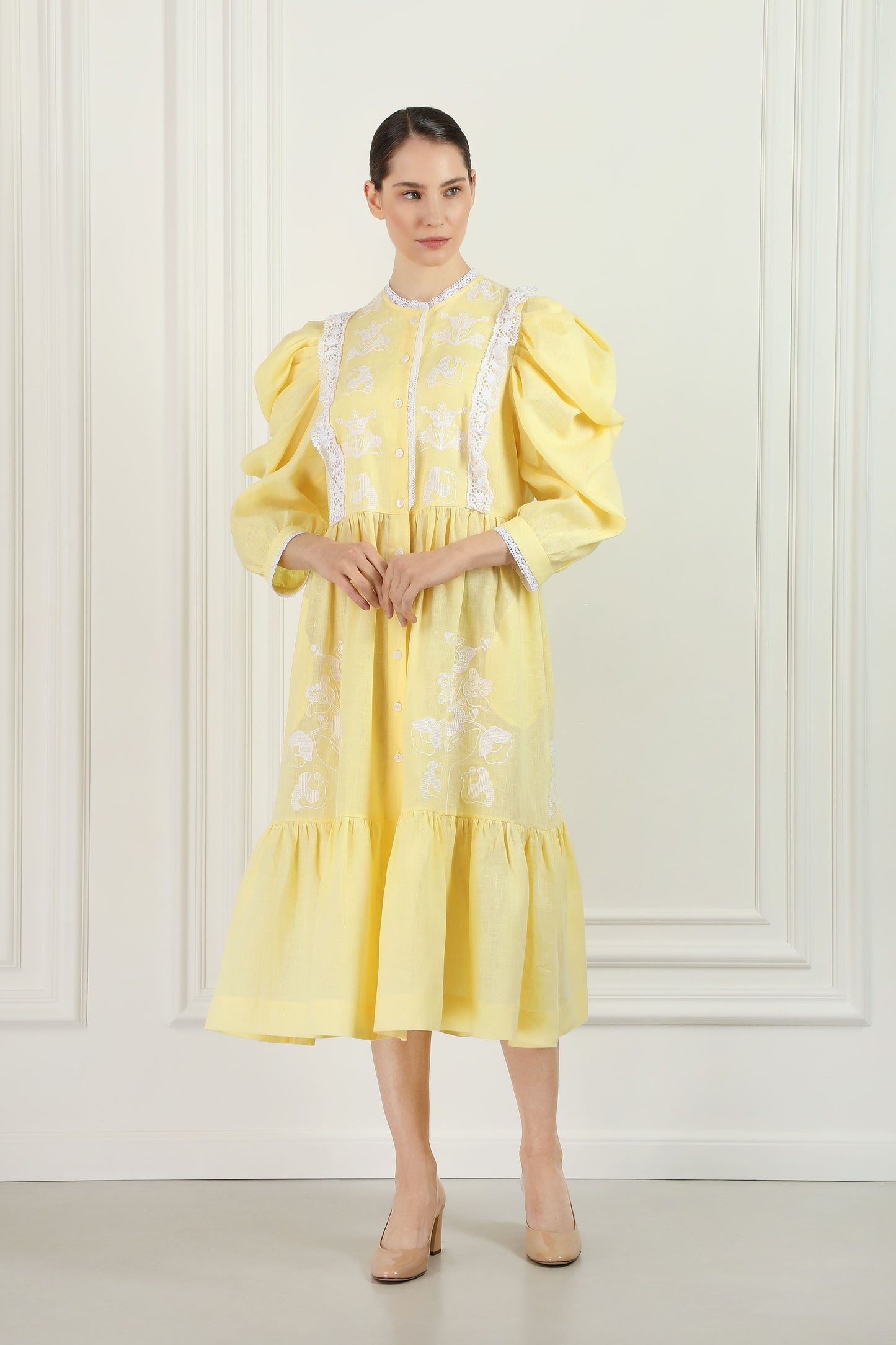 Family tree yellow midi dress FOBERINI