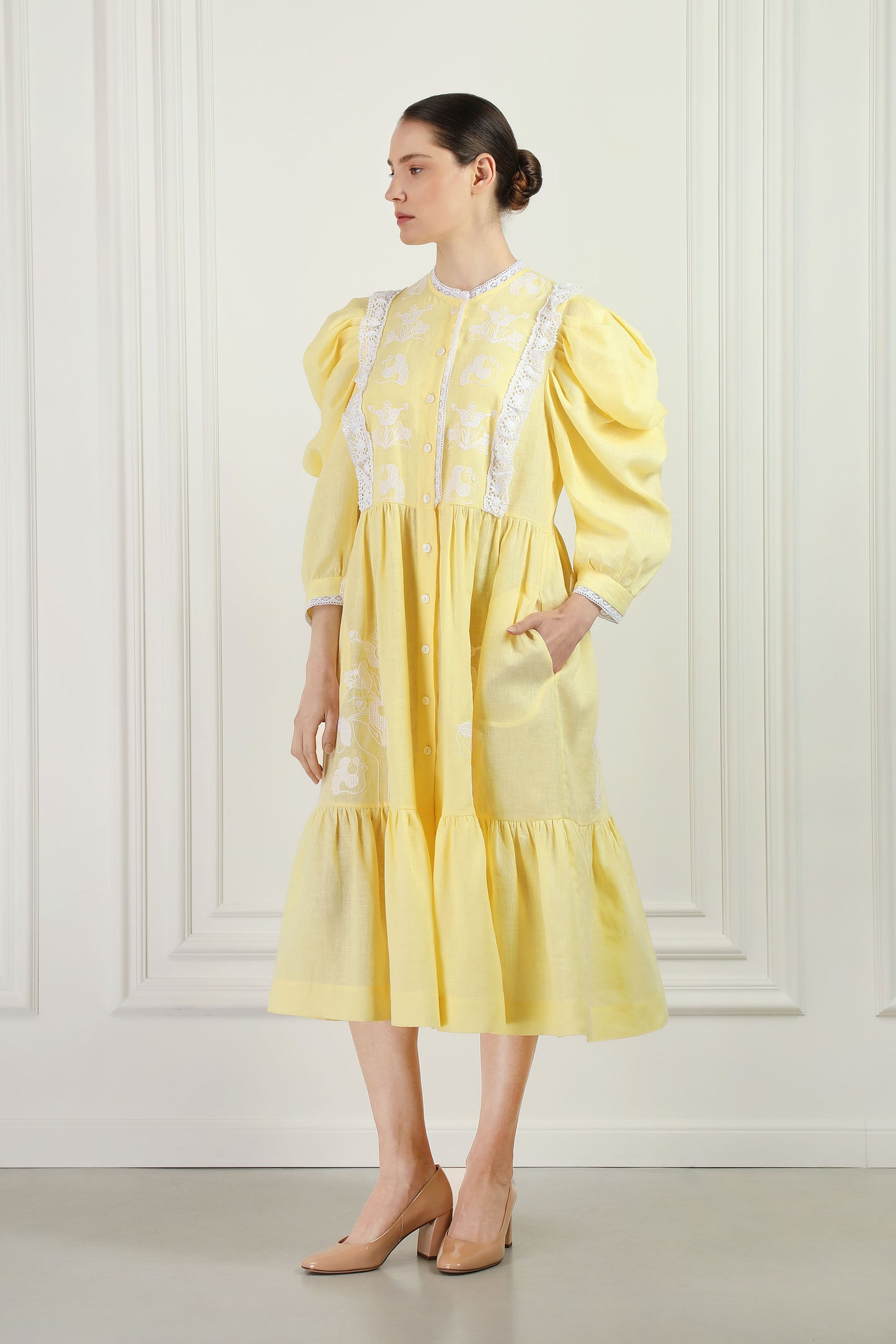 Family tree yellow midi dress FOBERINI