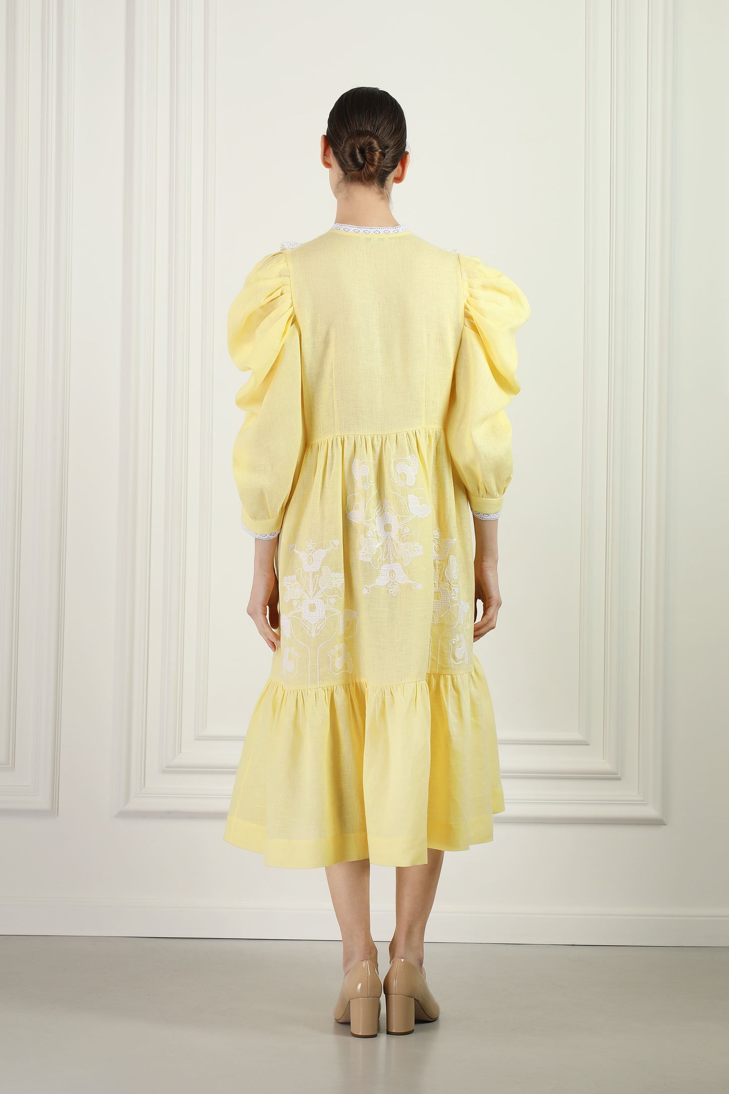 Family tree yellow midi dress FOBERINI