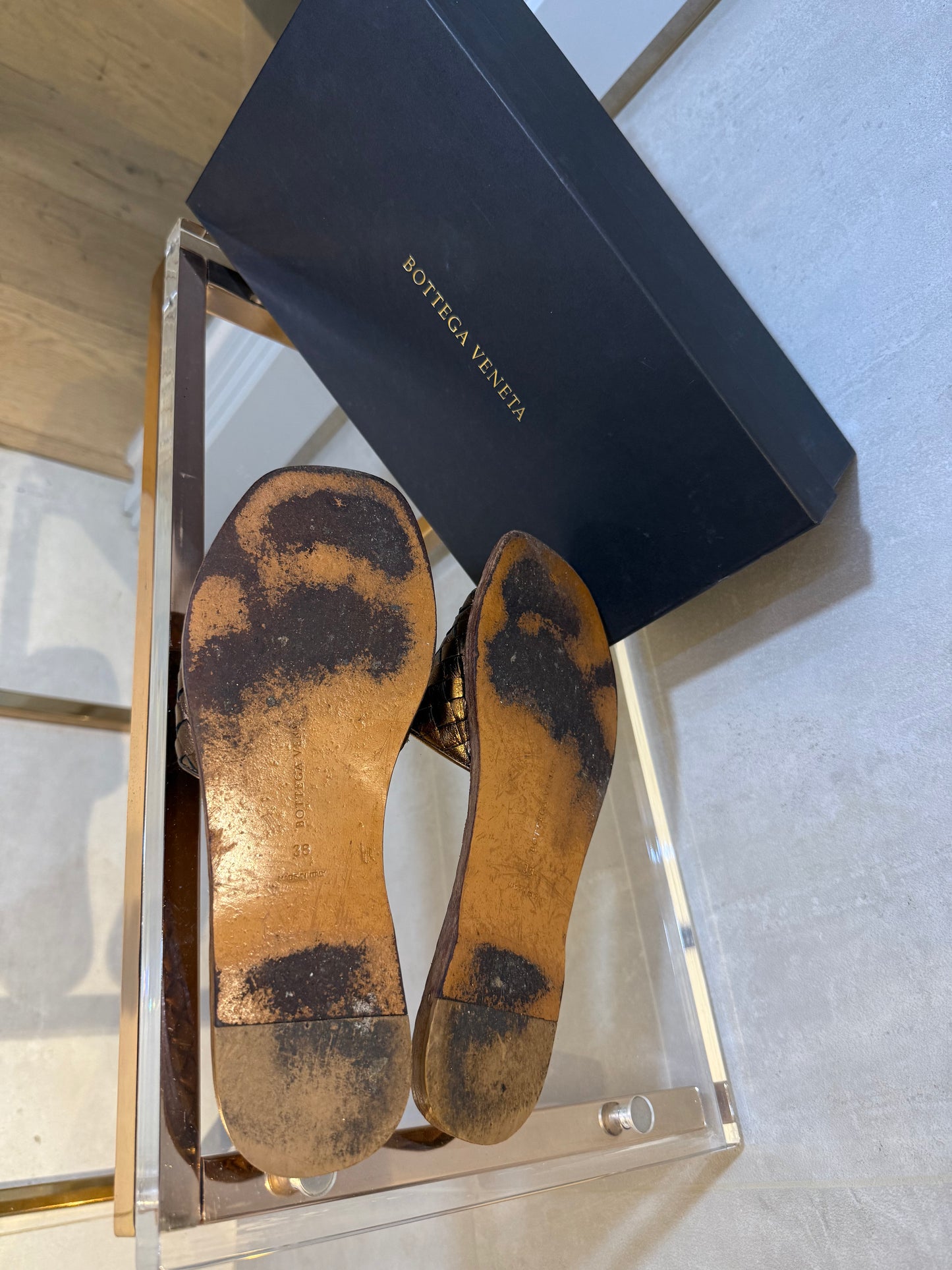 Intrecciato Leather Slides Brown BOTTEGA VENETA (Pre-Owned)