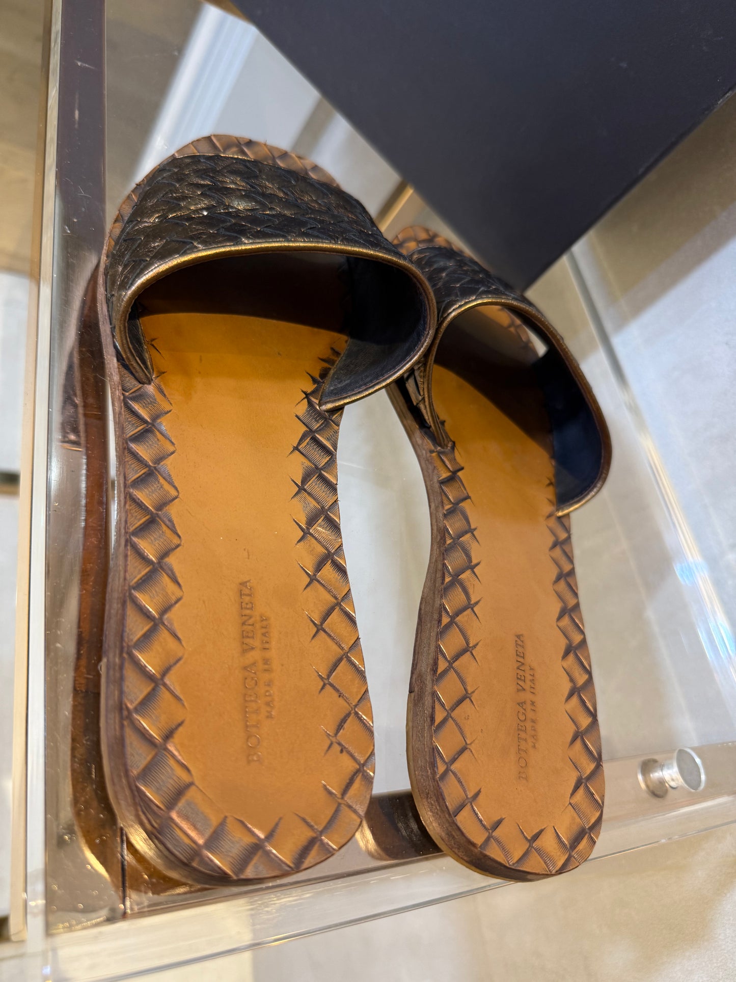Intrecciato Leather Slides Brown BOTTEGA VENETA (Pre-Owned)