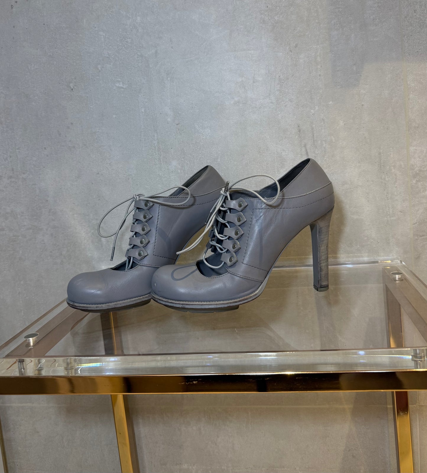 Grey Leather Platform Lace-Up Heels ALEXANDER MCQUEEN (Pre-Owned)
