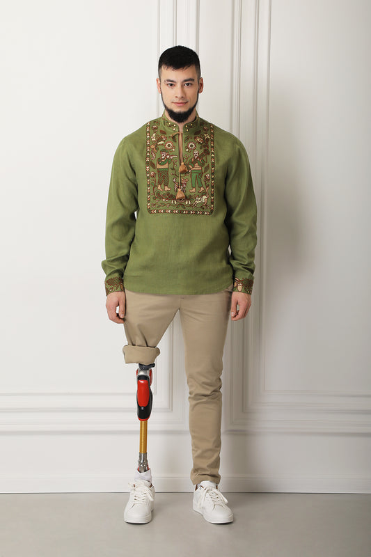 "Embroidery history" khaki shirt FOBERINI