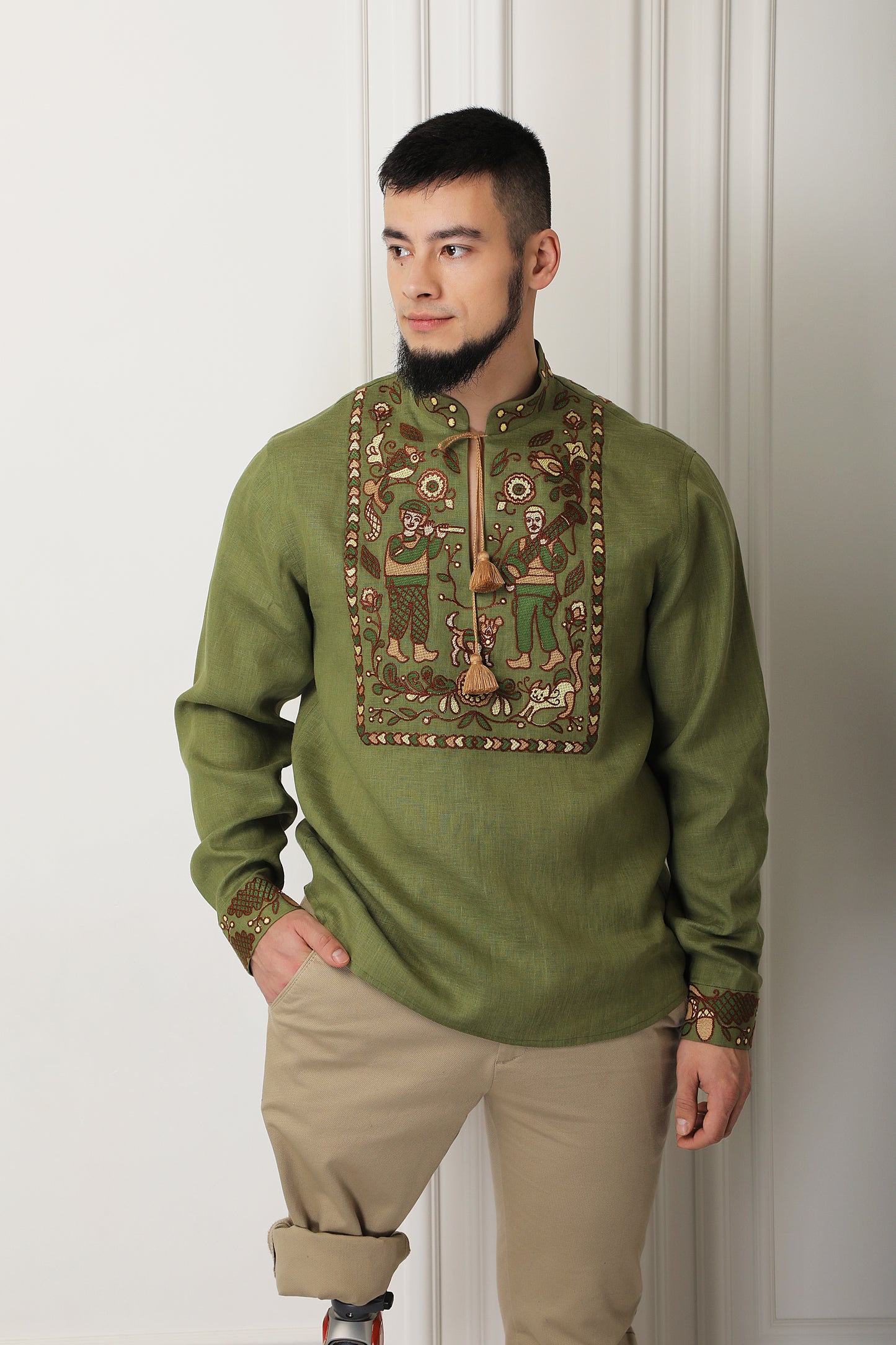 "Embroidery history" khaki shirt FOBERINI