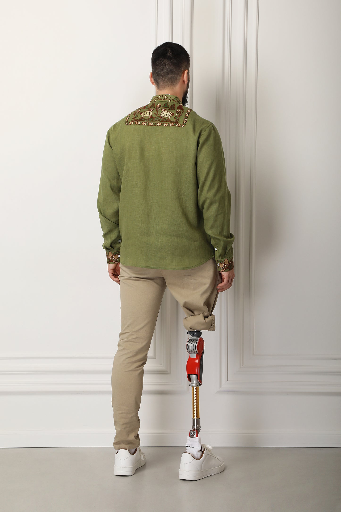 "Embroidery history" khaki shirt FOBERINI