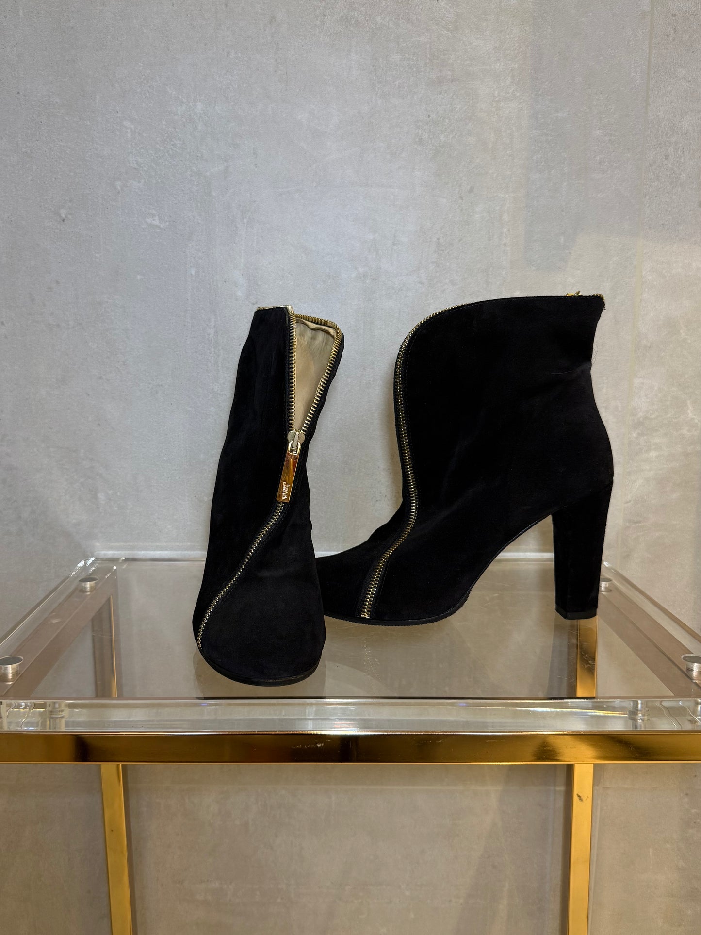 Black Suede Ankle Boots with Gold Zipper JEAN PAUL GAULTIER (Pre-Owned)