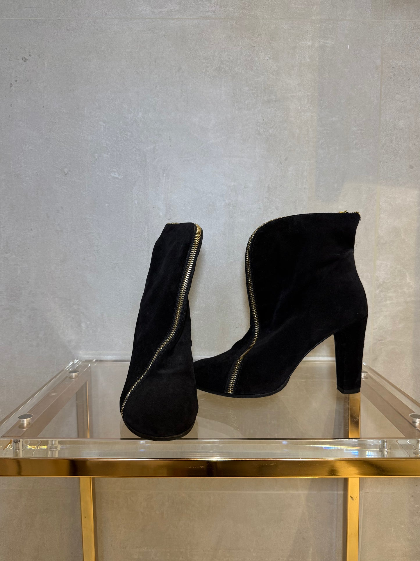 Black Suede Ankle Boots with Gold Zipper JEAN PAUL GAULTIER (Pre-Owned)