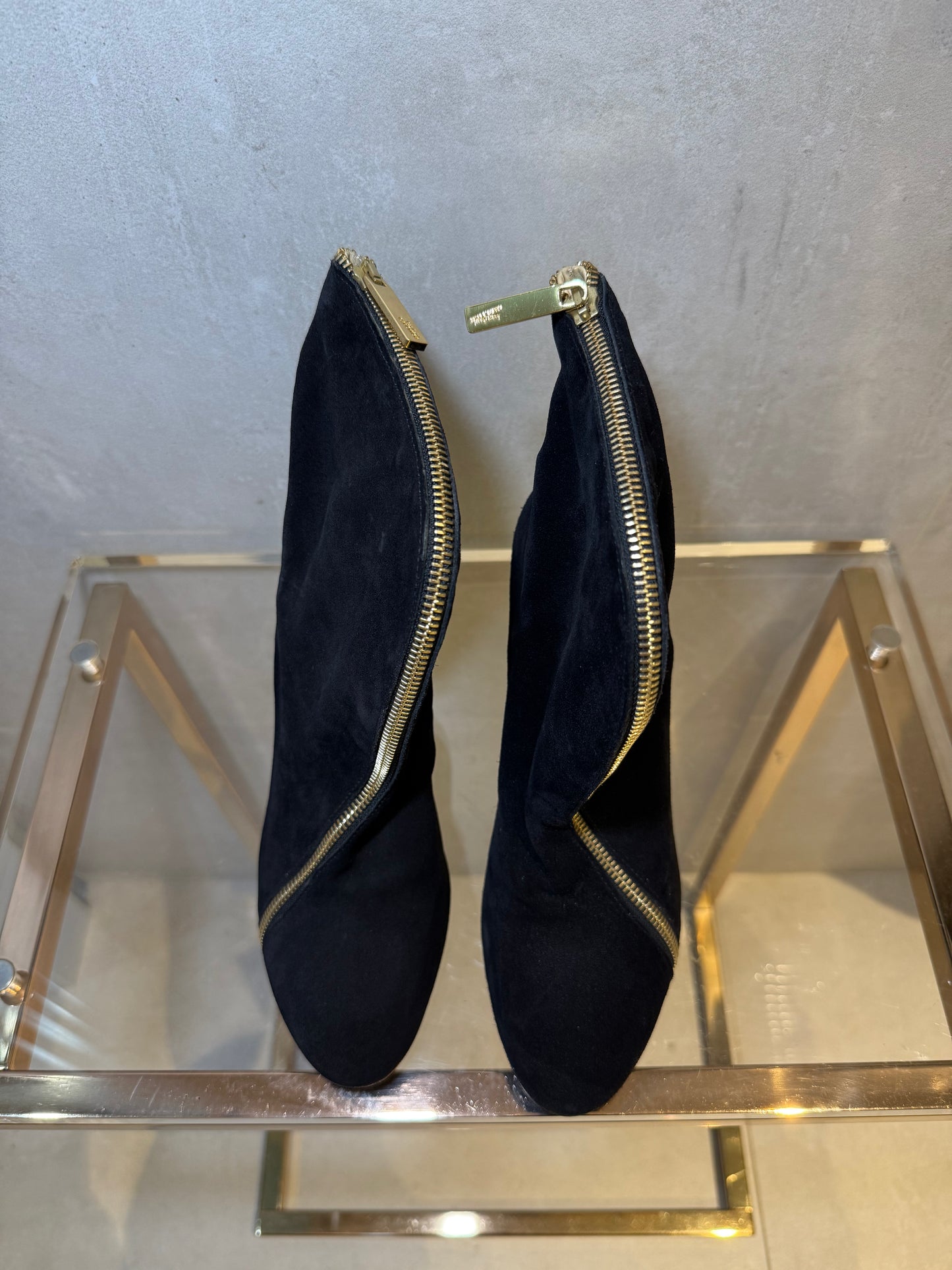 Black Suede Ankle Boots with Gold Zipper JEAN PAUL GAULTIER (Pre-Owned)
