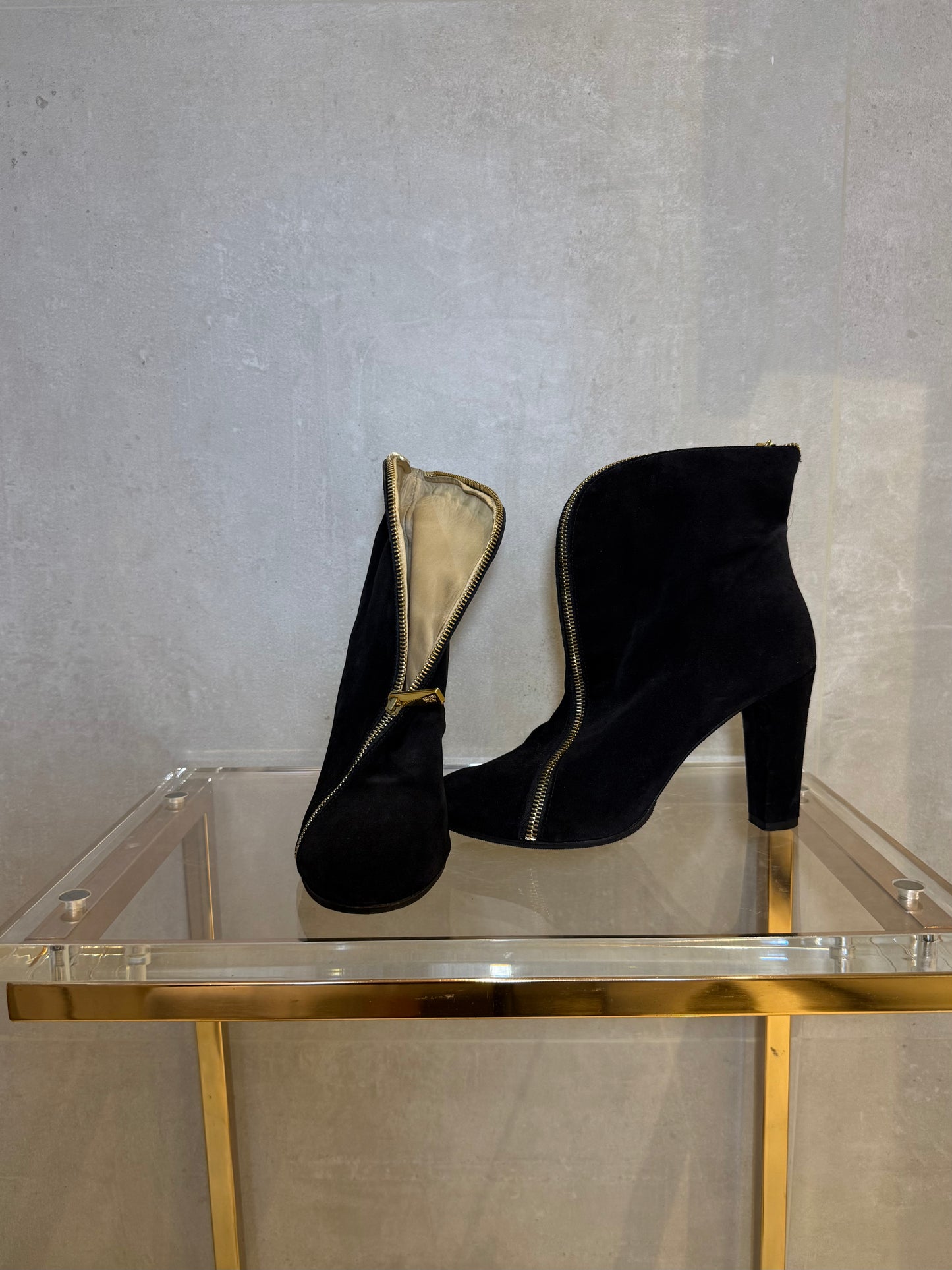 Black Suede Ankle Boots with Gold Zipper JEAN PAUL GAULTIER (Pre-Owned)