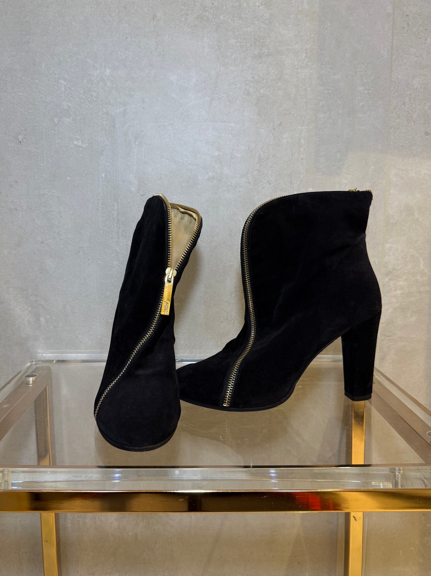 Black Suede Ankle Boots with Gold Zipper JEAN PAUL GAULTIER (Pre-Owned)