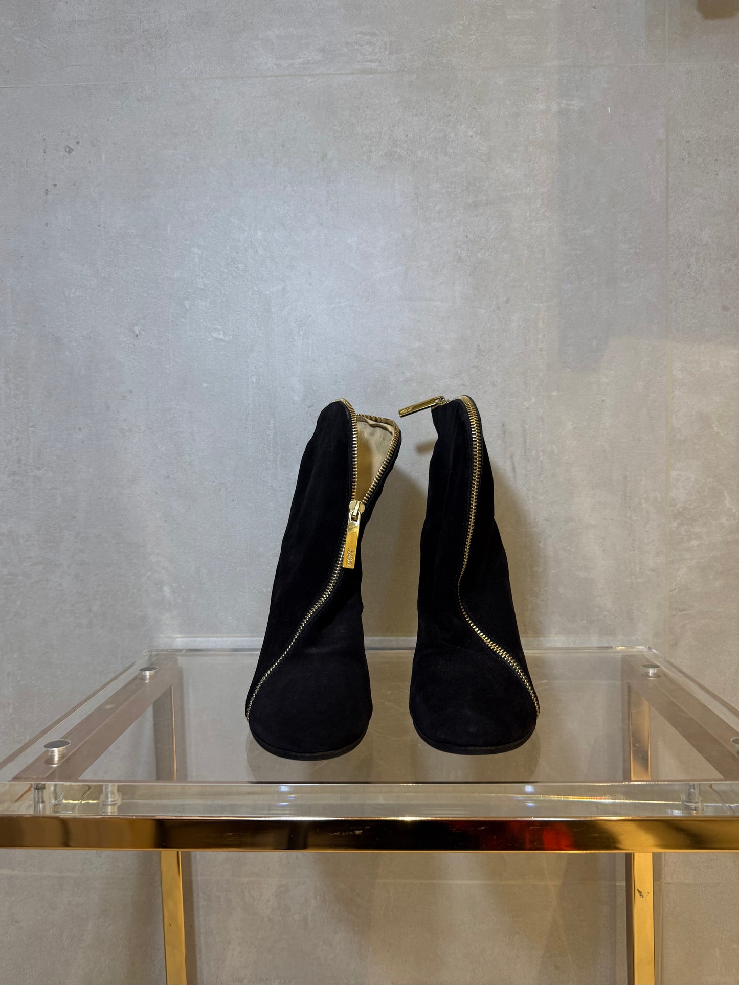 Black Suede Ankle Boots with Gold Zipper JEAN PAUL GAULTIER (Pre-Owned)