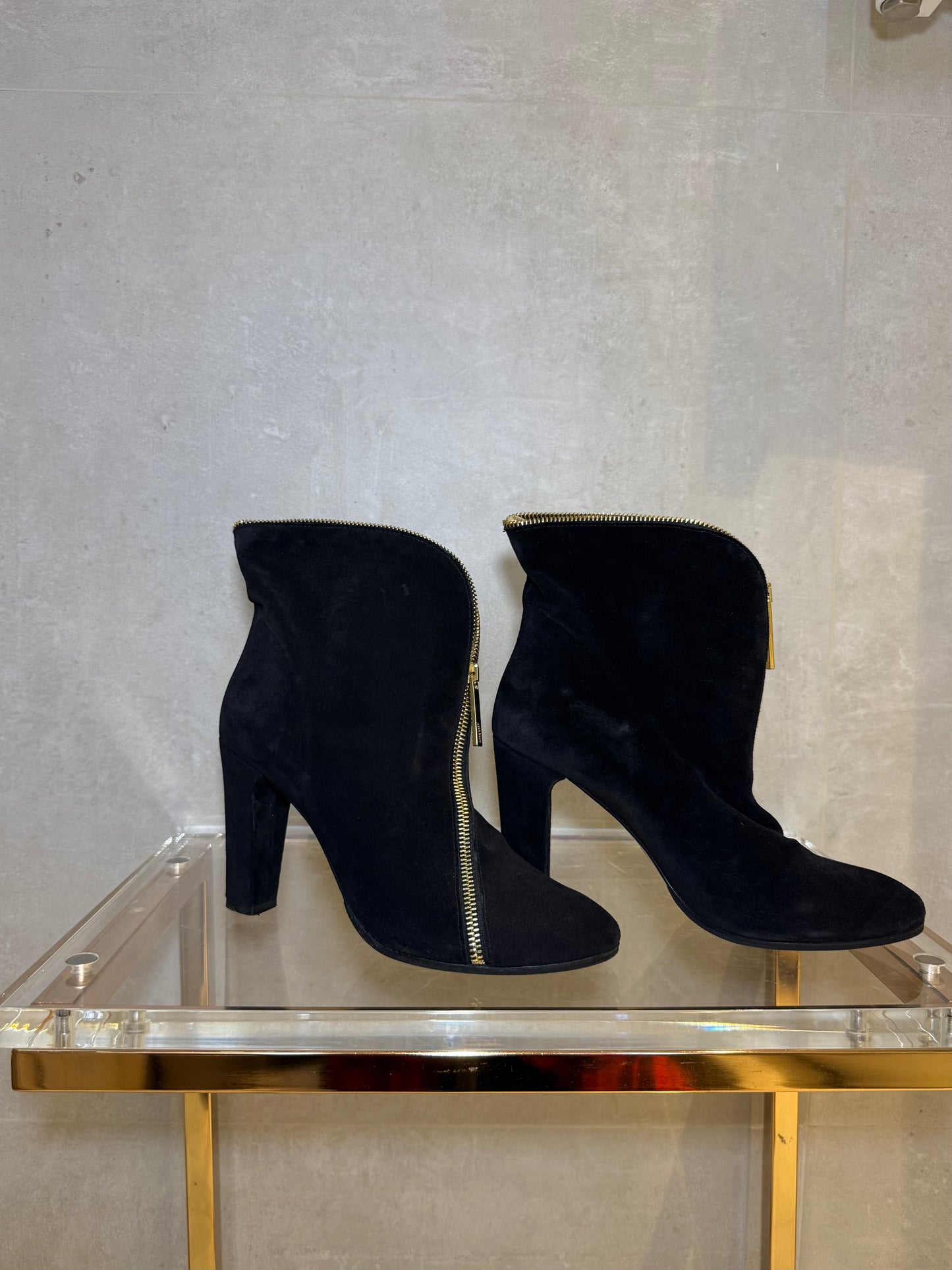 Black Suede Ankle Boots with Gold Zipper JEAN PAUL GAULTIER (Pre-Owned)