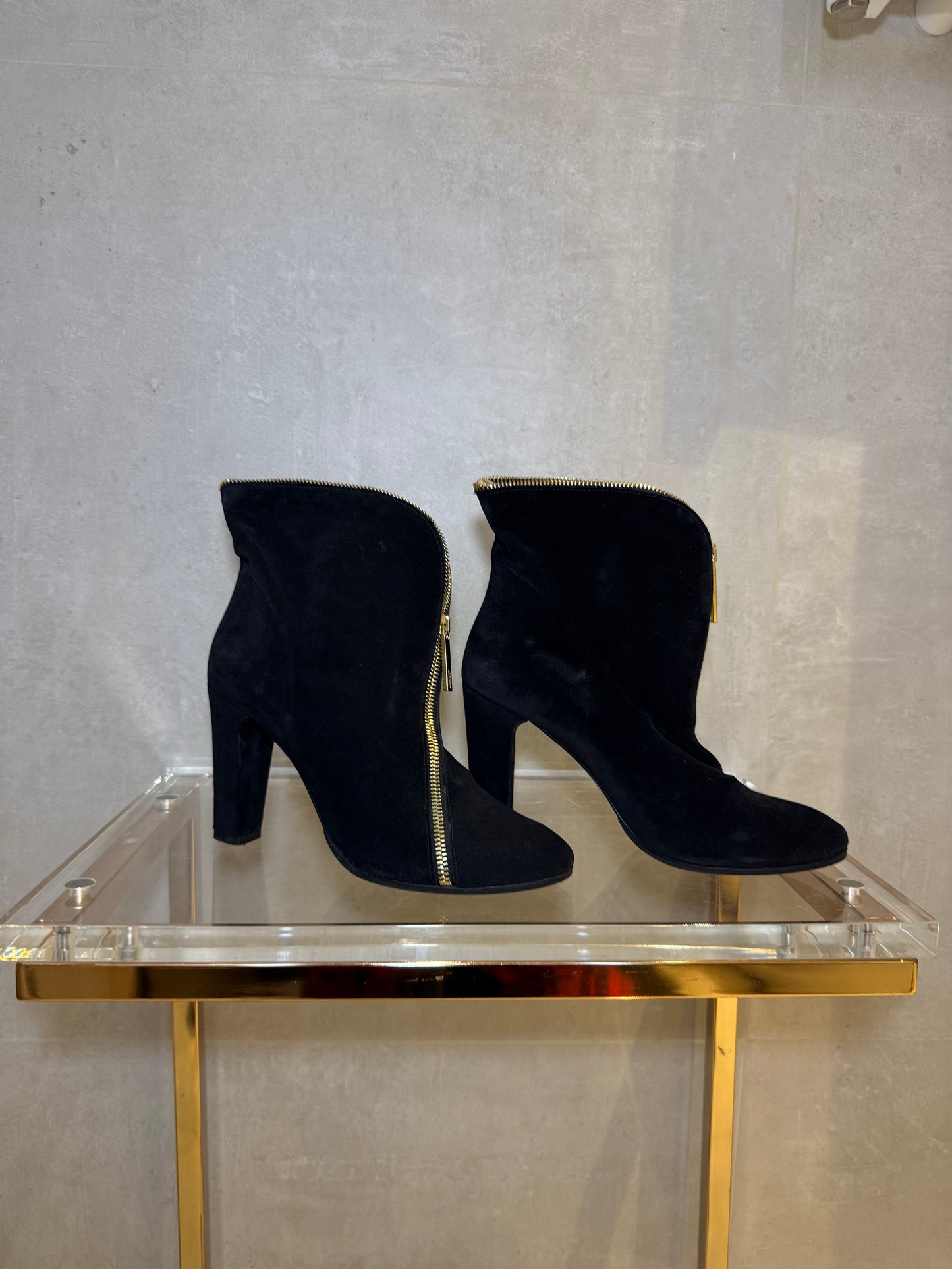Black Suede Ankle Boots with Gold Zipper JEAN PAUL GAULTIER (Pre-Owned)