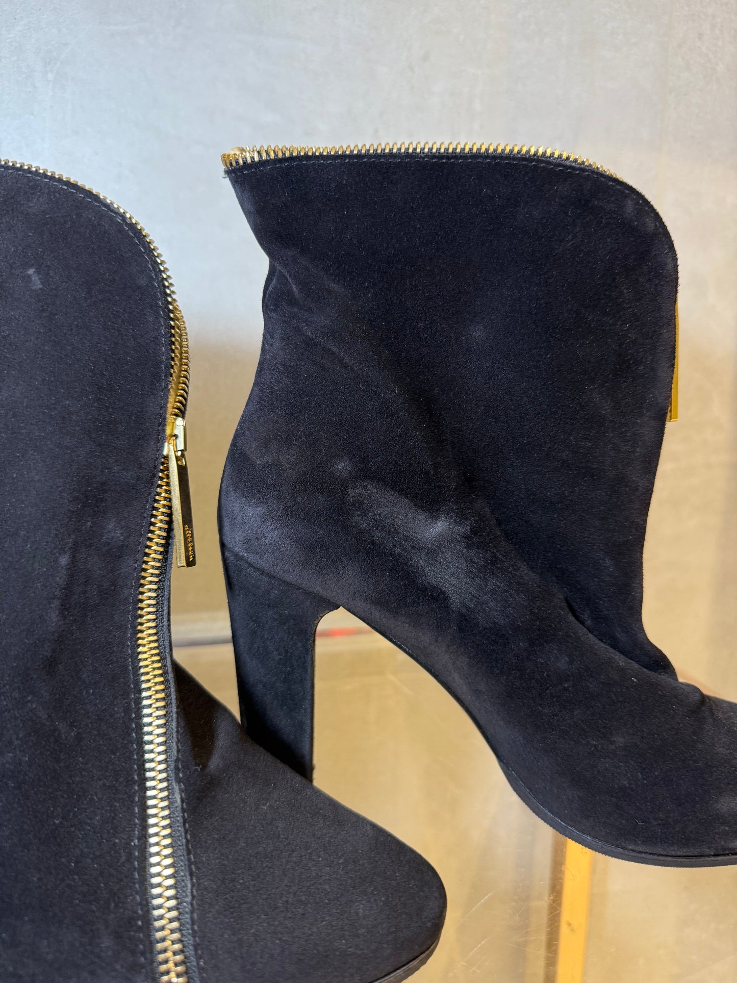 Black Suede Ankle Boots with Gold Zipper JEAN PAUL GAULTIER (Pre-Owned)