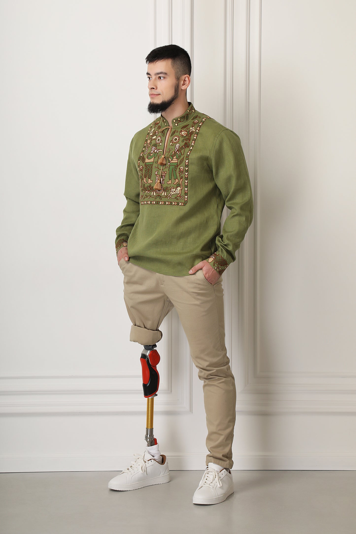 "Embroidery history" khaki shirt FOBERINI