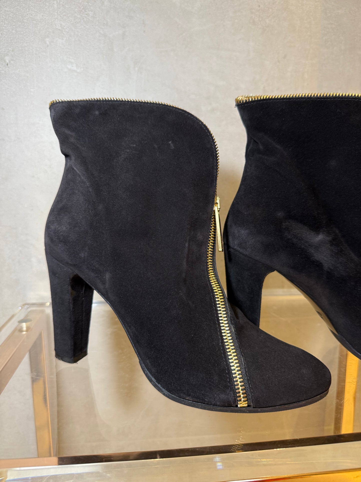Black Suede Ankle Boots with Gold Zipper JEAN PAUL GAULTIER (Pre-Owned)